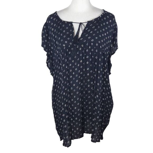 Old Navy Black Blouse with Flutter Sleeves Size XL Black and White Peasant Top - Picture 1 of 9